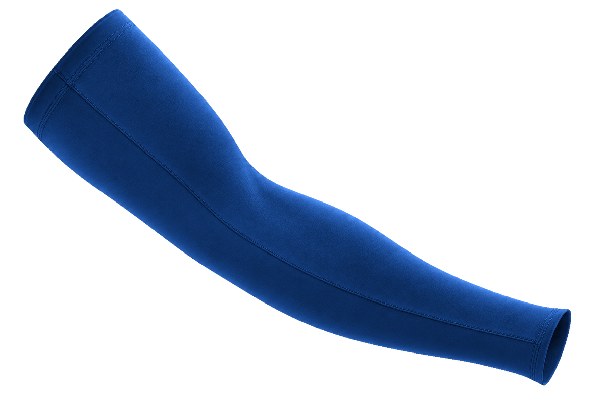 Navy custom arm sleeve, seam-side view
