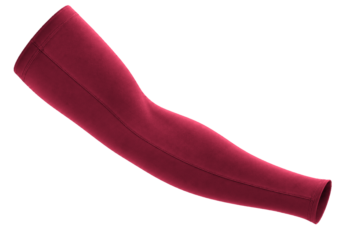 Maroon custom arm sleeve, seam-side view
