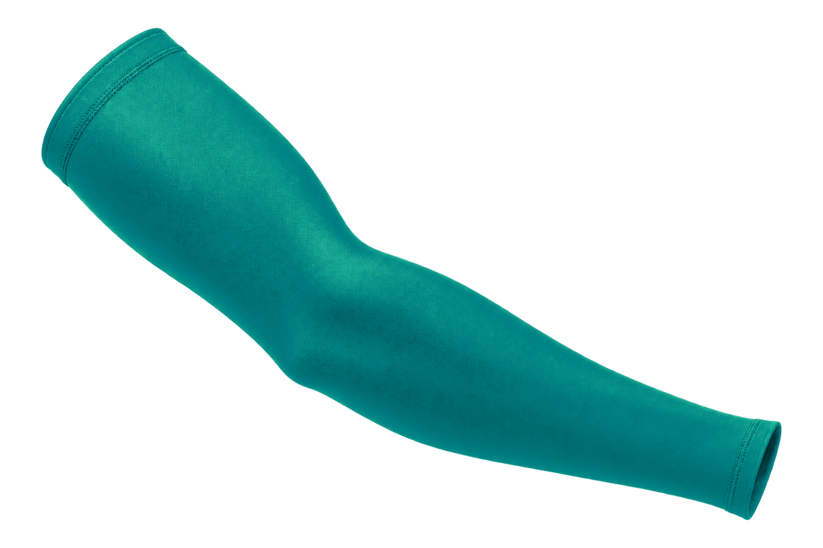 Teal custom arm sleeve, front view