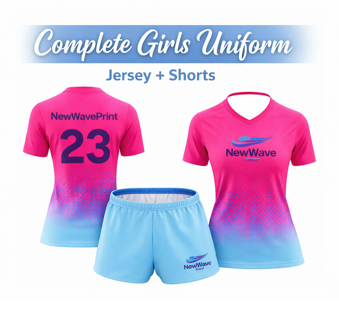 Women's cut custom soccer jersey with matching shorts