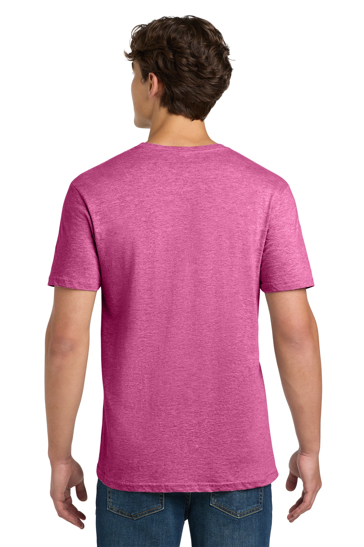 Custom Softstyle® T-Shirt in Heather Heliconia, back view