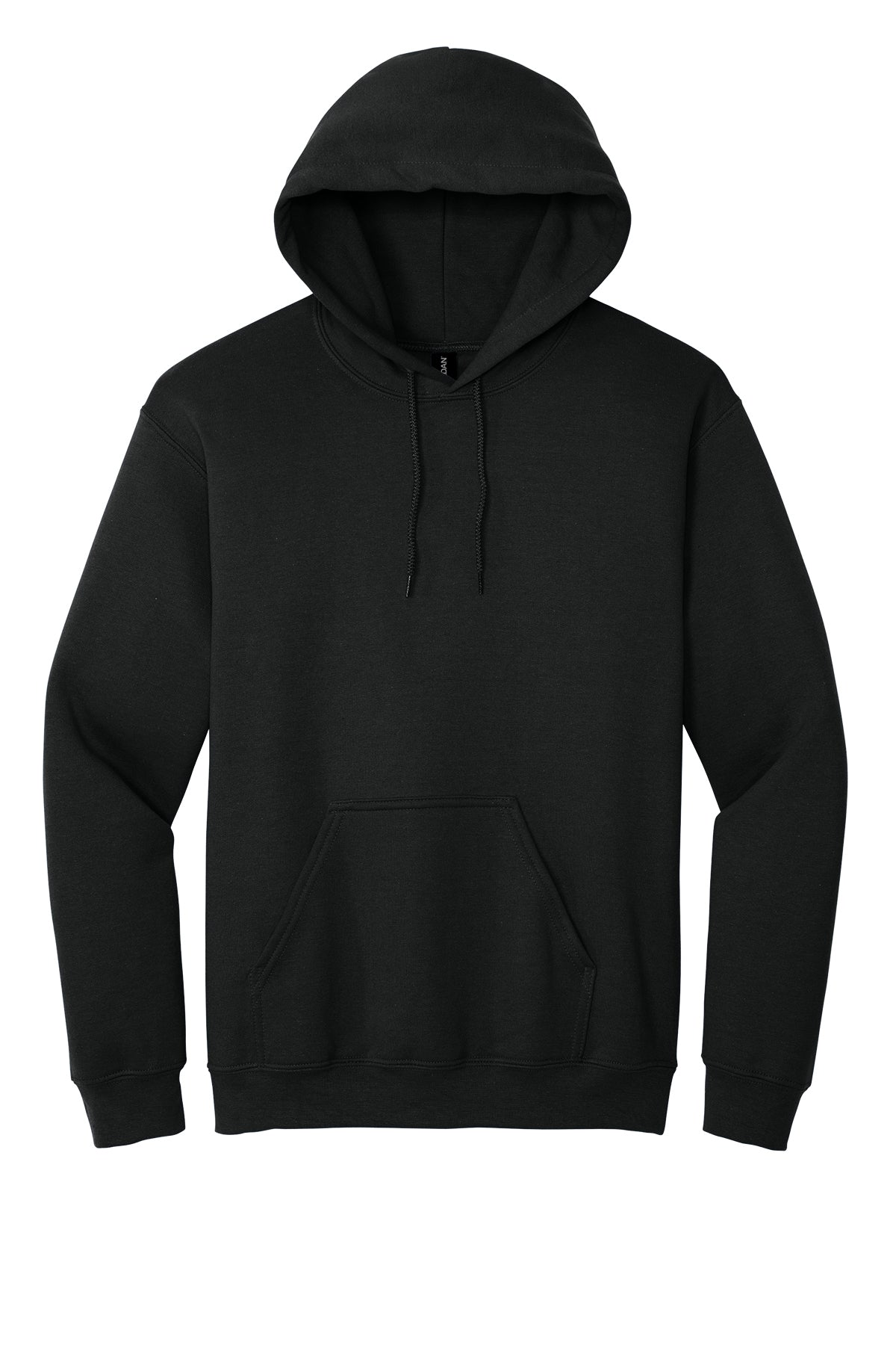 Black Gildan Heavy Blend hooded sweatshirt, front view