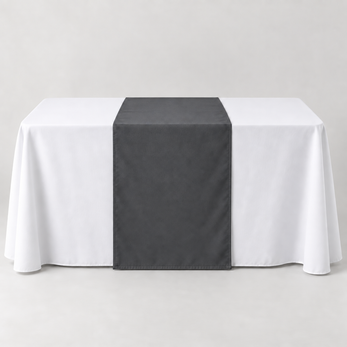 Blank Charcoal Gray 30 × 60 inch table runner displayed over a white event table