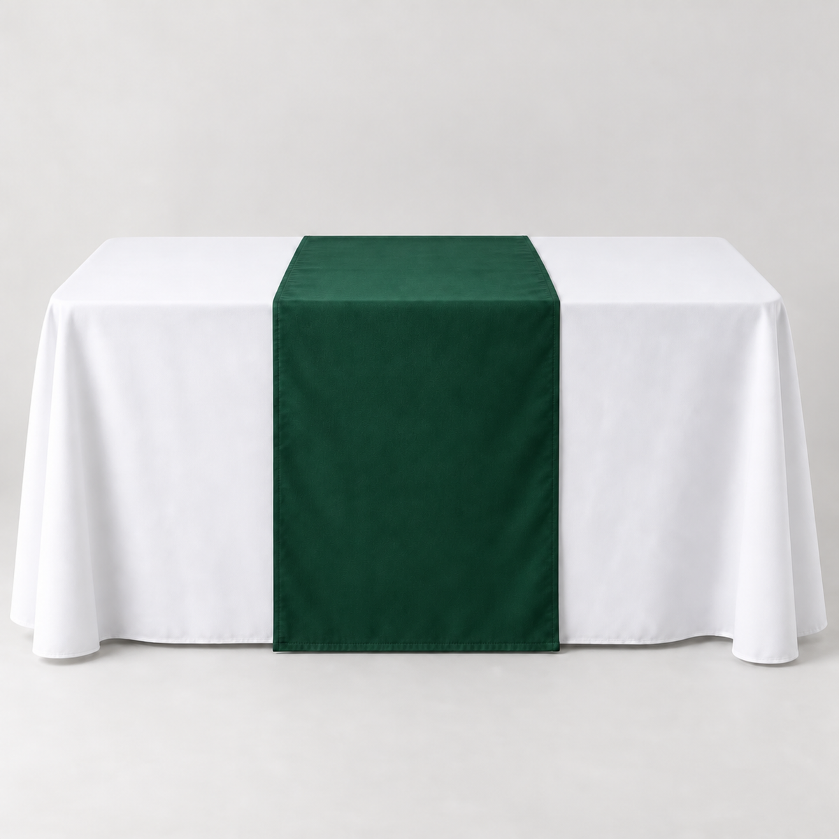 Blank Forest Green 30 × 60 inch table runner displayed over a white event table