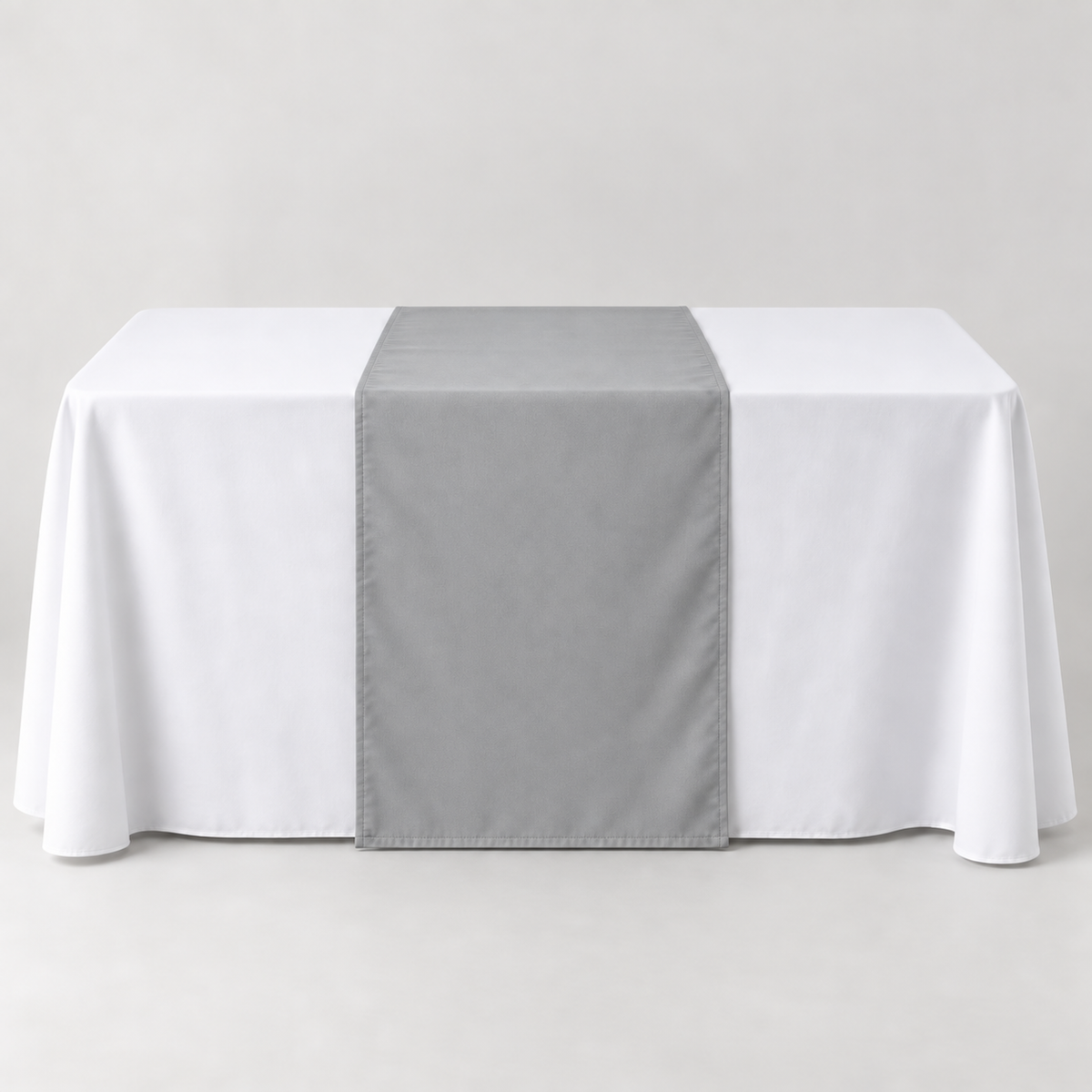 Blank Light Silver 30 × 60 inch table runner displayed over a white event table