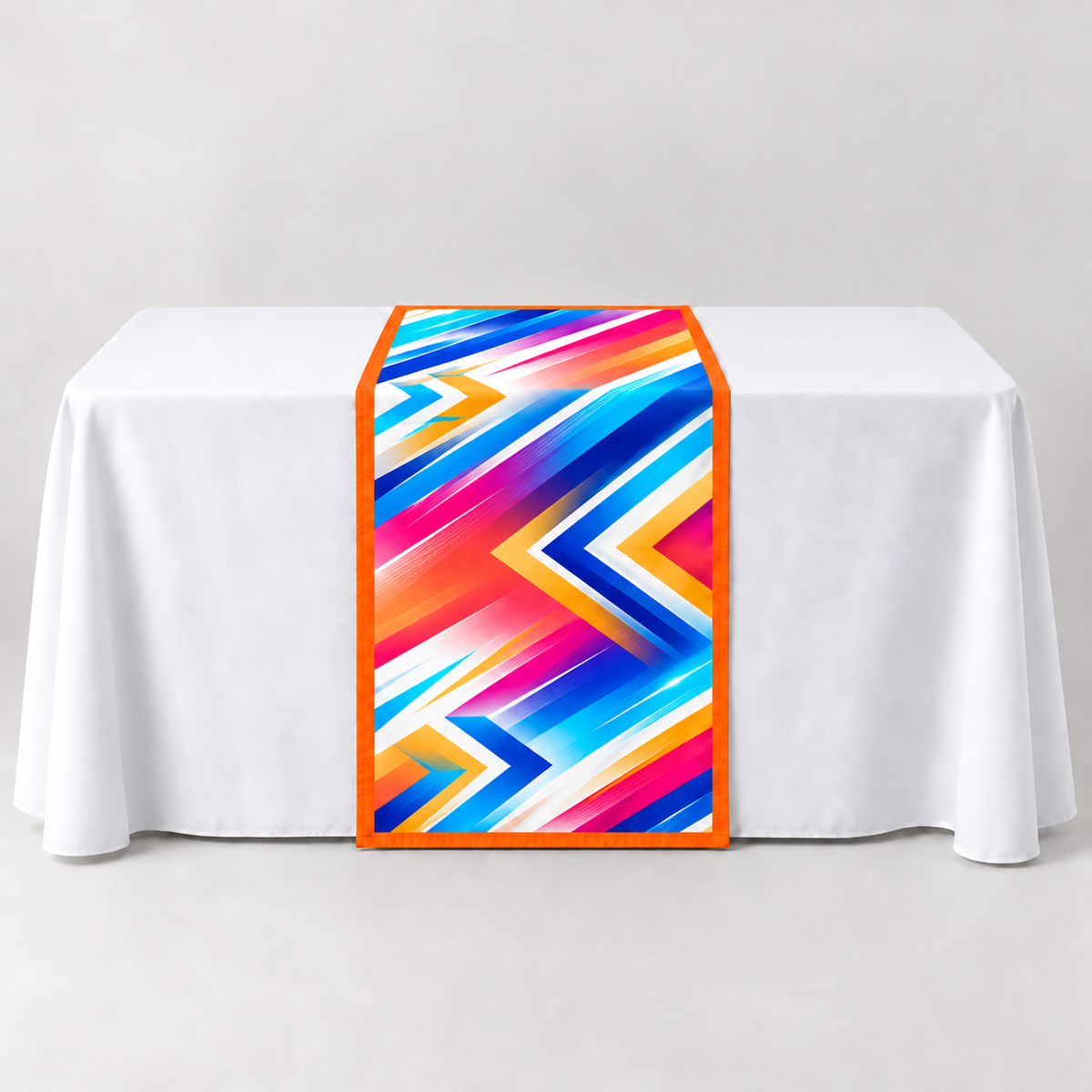 Sport Orange 30 × 60 inch table runner with a vibrant geometric custom-print example