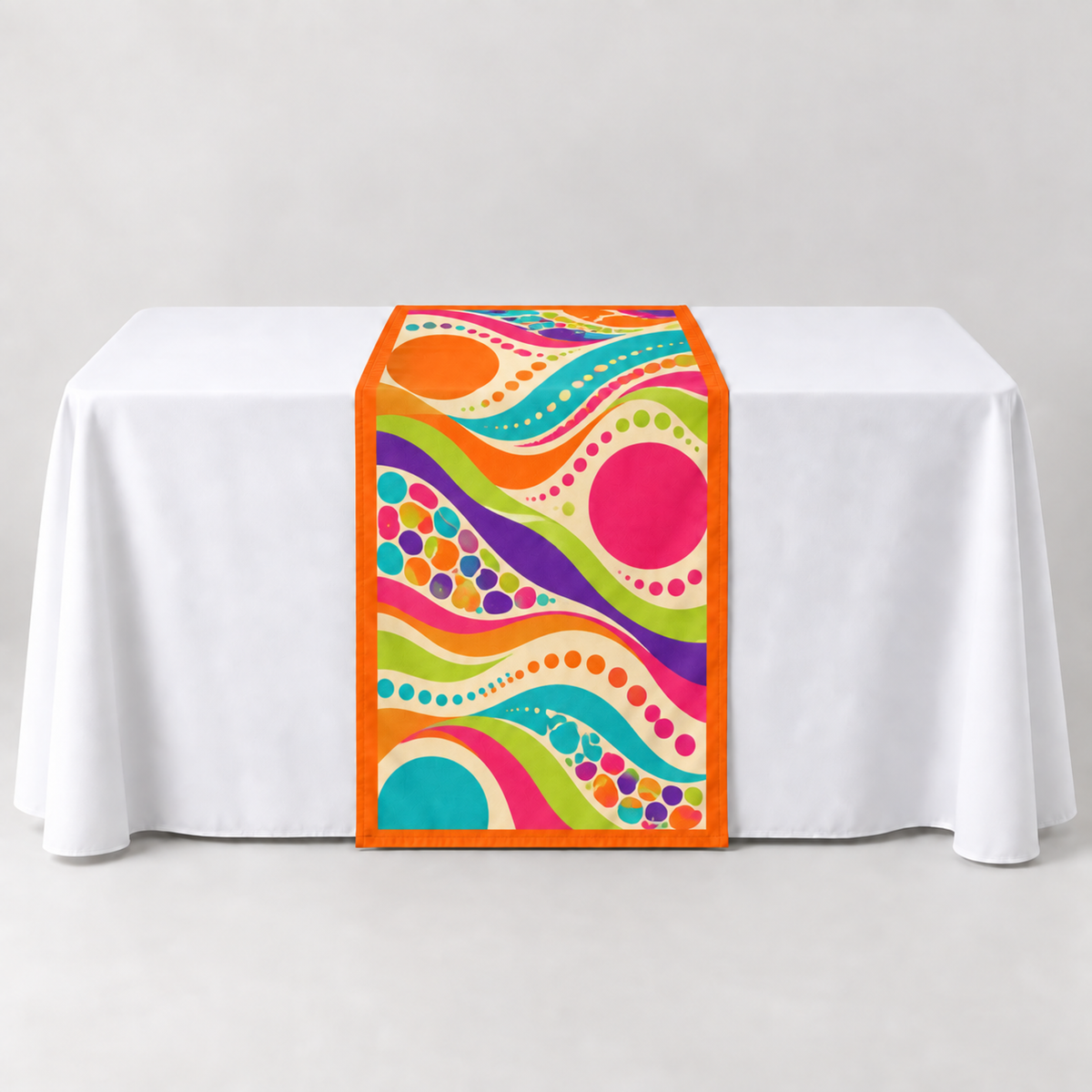 Sport Orange 30 × 60 inch table runner with a vibrant organic custom-print example