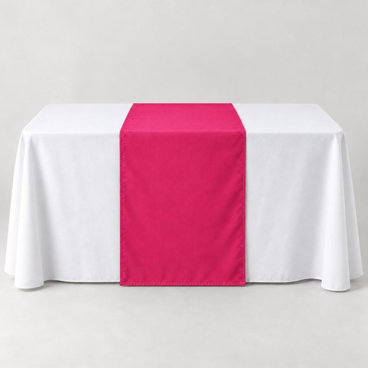 Blank Sport Pink 30 × 60 inch table runner displayed over a white event table