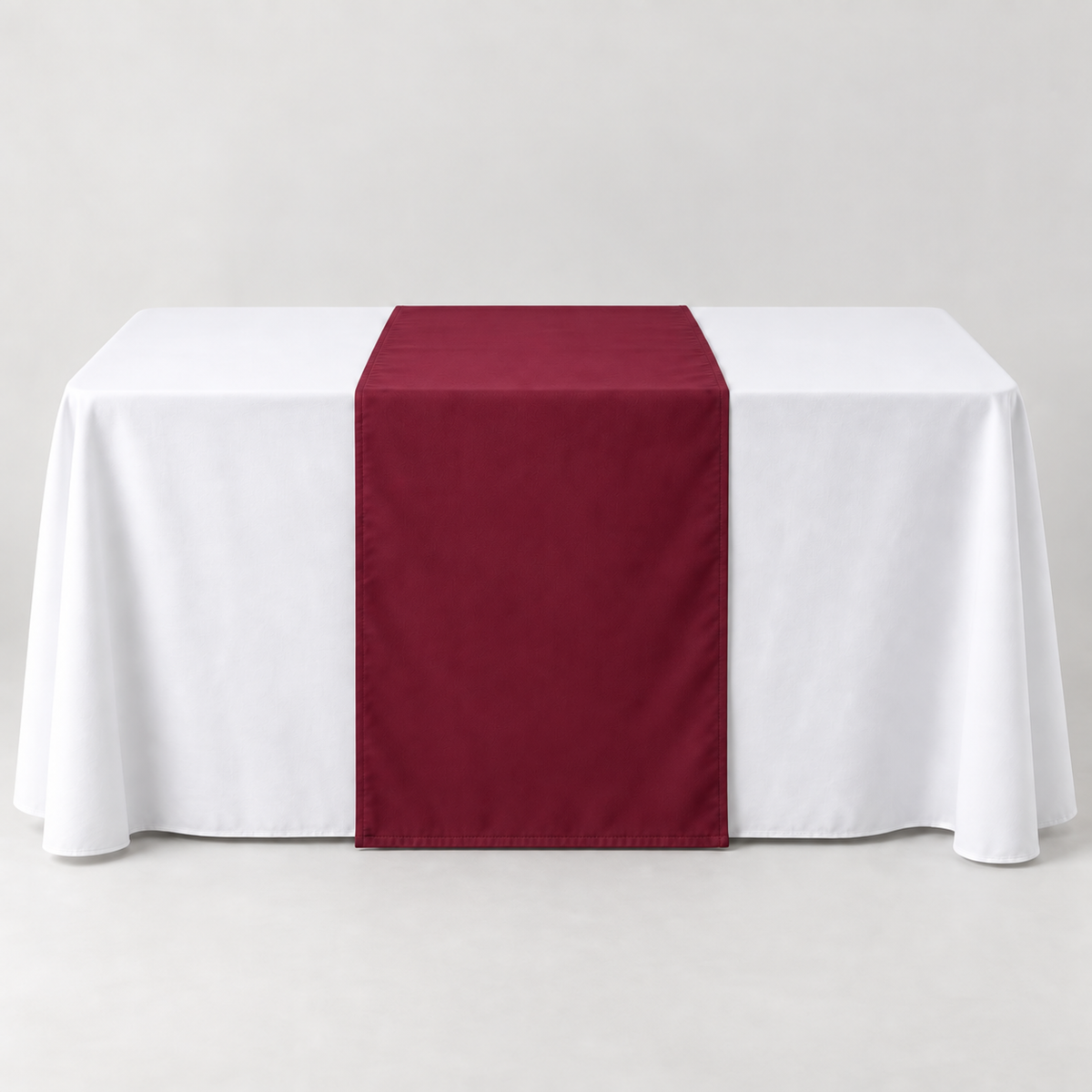 Blank Team Maroon 30 × 60 inch table runner displayed over a white event table
