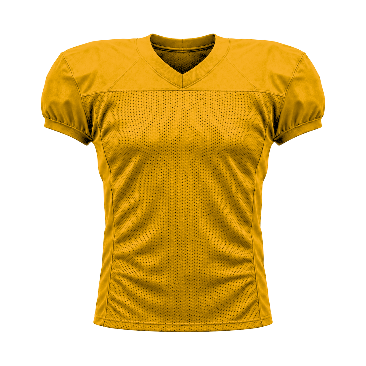 Athletic Gold American Football Jersey — front studio view, transparent background