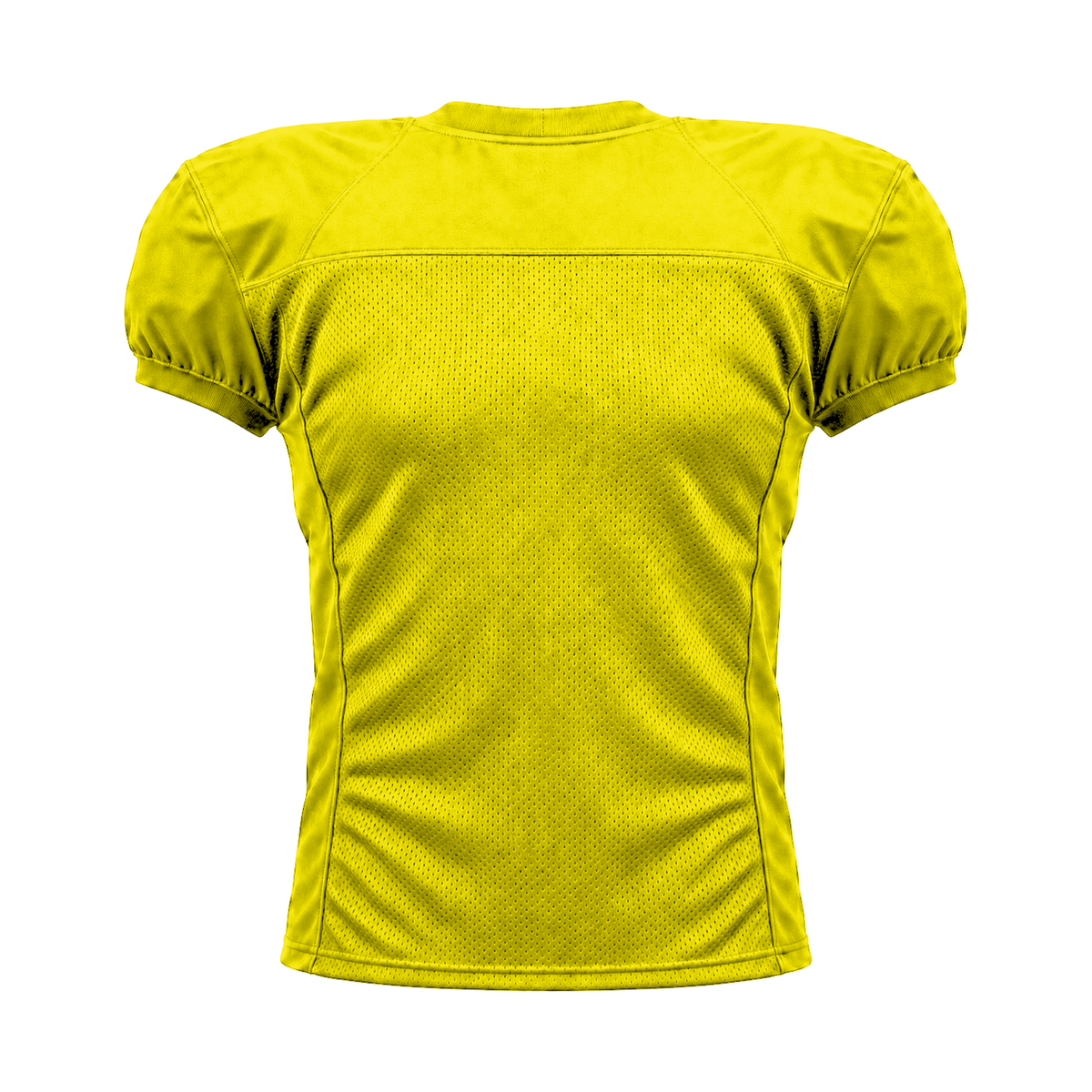 Bright Yellow American Football Jersey — back studio view, transparent background