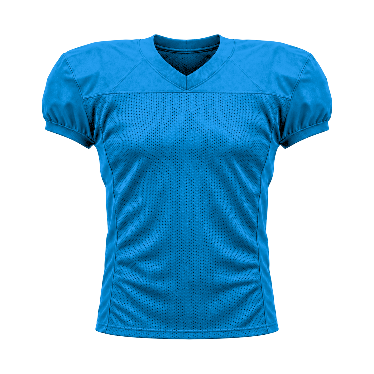 Electric Blue American Football Jersey — front studio view, transparent background