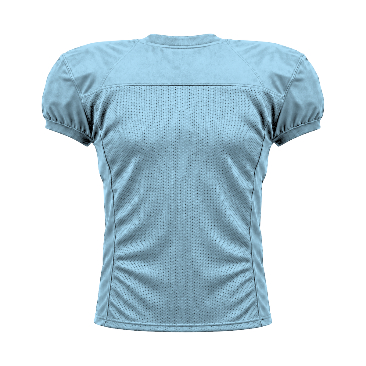 Ice Blue American Football Jersey — back studio view, transparent background