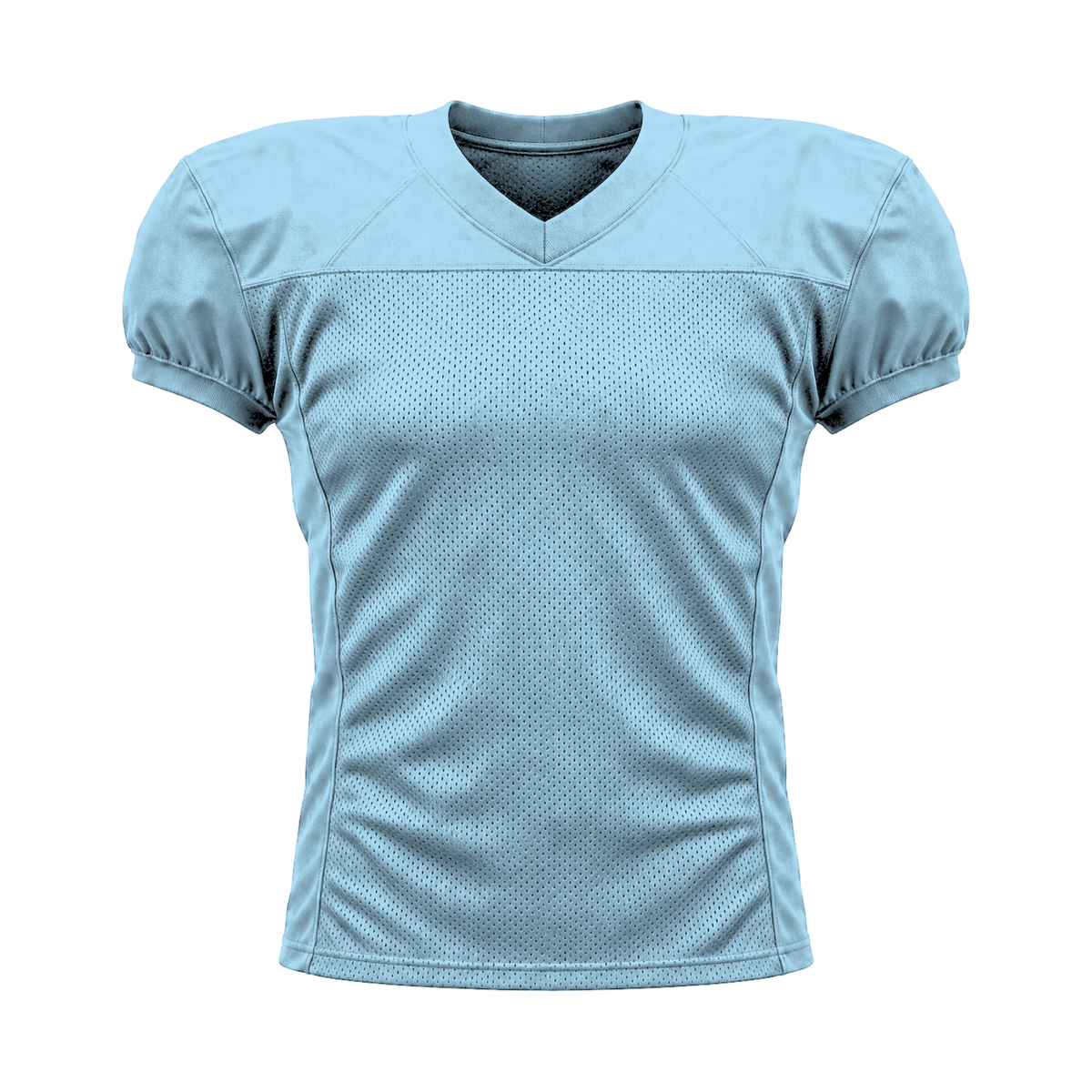 Ice Blue American Football Jersey — front studio view, transparent background