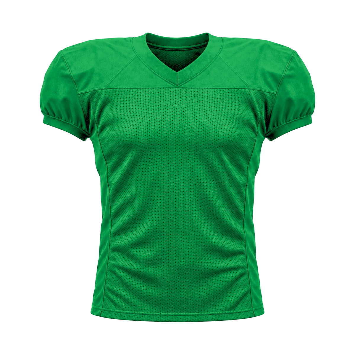 Kelly Green American Football Jersey — front studio view, transparent background