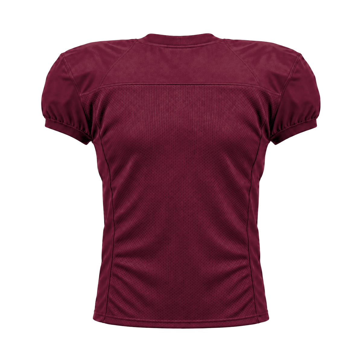 Maroon American Football Jersey — back studio view, transparent background