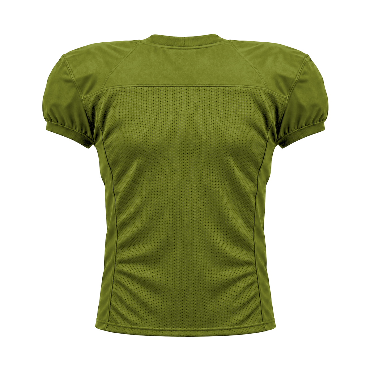 Olive Green American Football Jersey — back studio view, transparent background