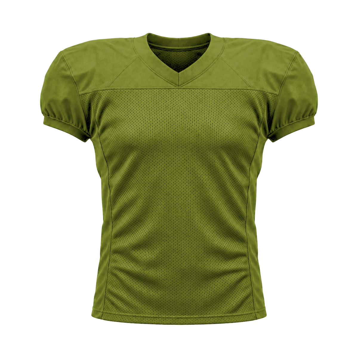 Olive Green American Football Jersey — front studio view, transparent background