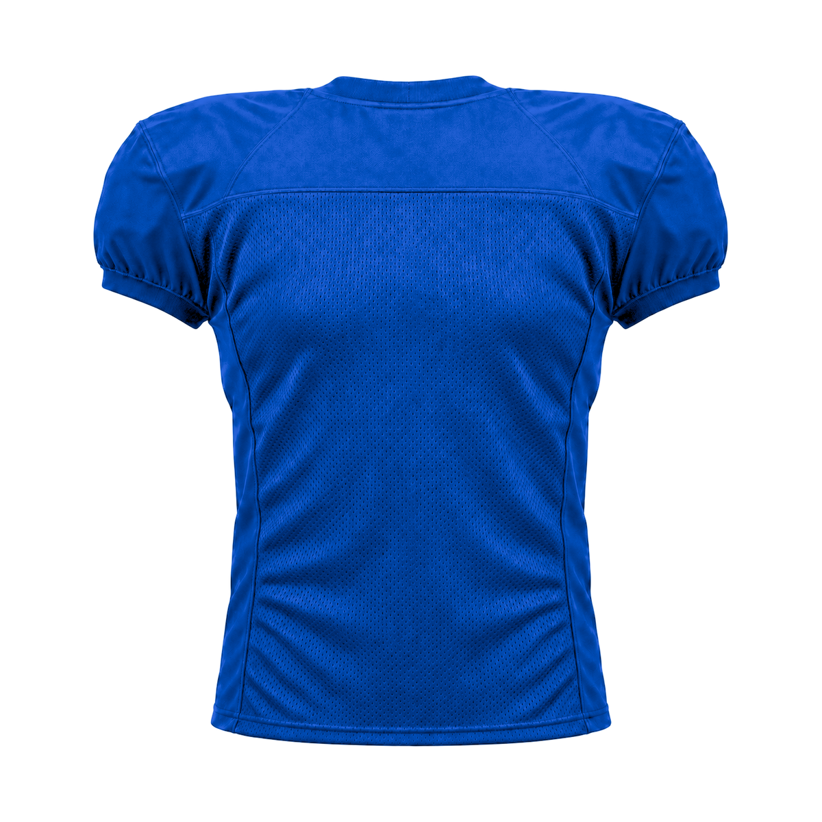 Royal Blue American Football Jersey — back studio view, transparent background