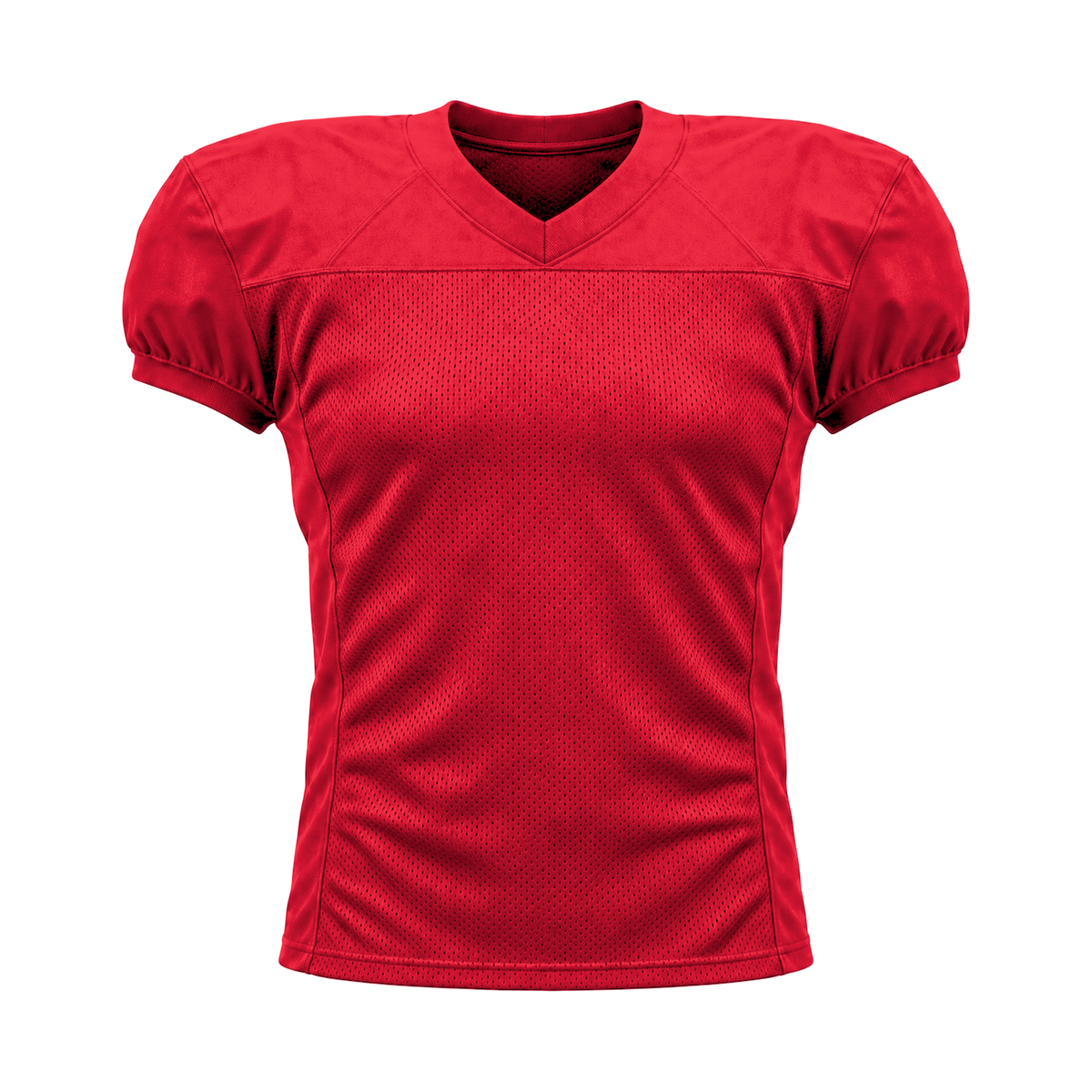 Scarlet Red American Football Jersey — front studio view, transparent background