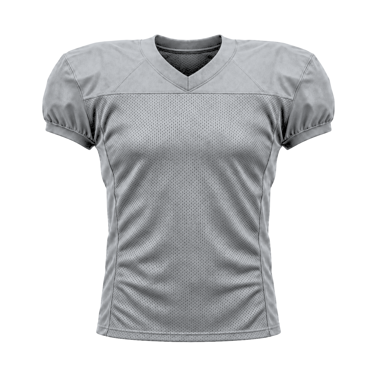 Silver American Football Jersey — front studio view, transparent background