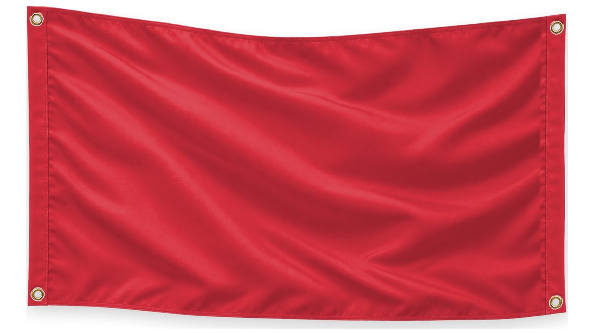 Blank Red 5 feet wide by 3 feet tall flag with matching stitched side bands and four corner metal grommets