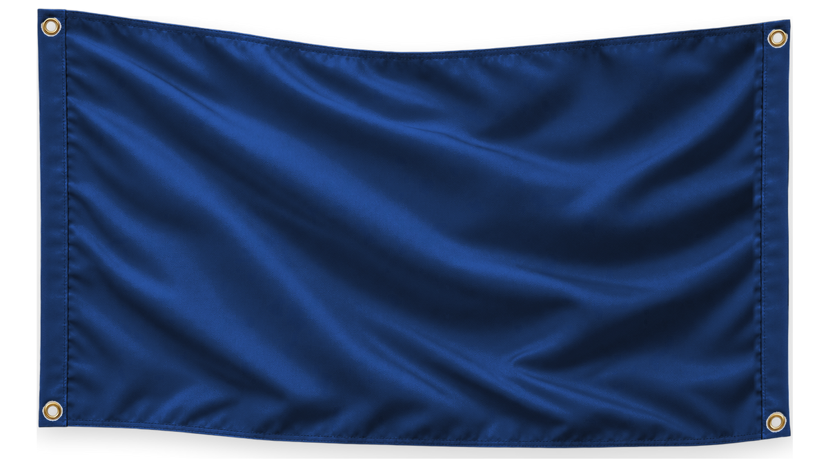Blank Navy 5 feet wide by 3 feet tall flag with matching stitched side bands and four corner metal grommets