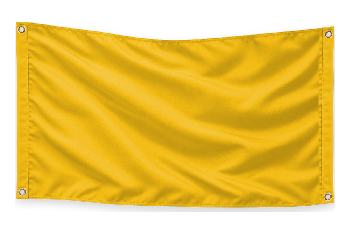 Blank Athletic Gold 5 feet wide by 3 feet tall flag with matching stitched side bands and four corner metal grommets