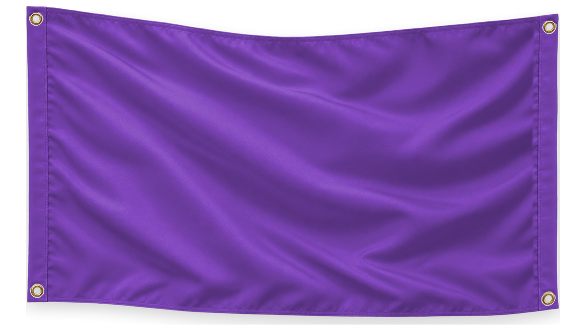 Blank Purple 5 feet wide by 3 feet tall flag with matching stitched side bands and four corner metal grommets