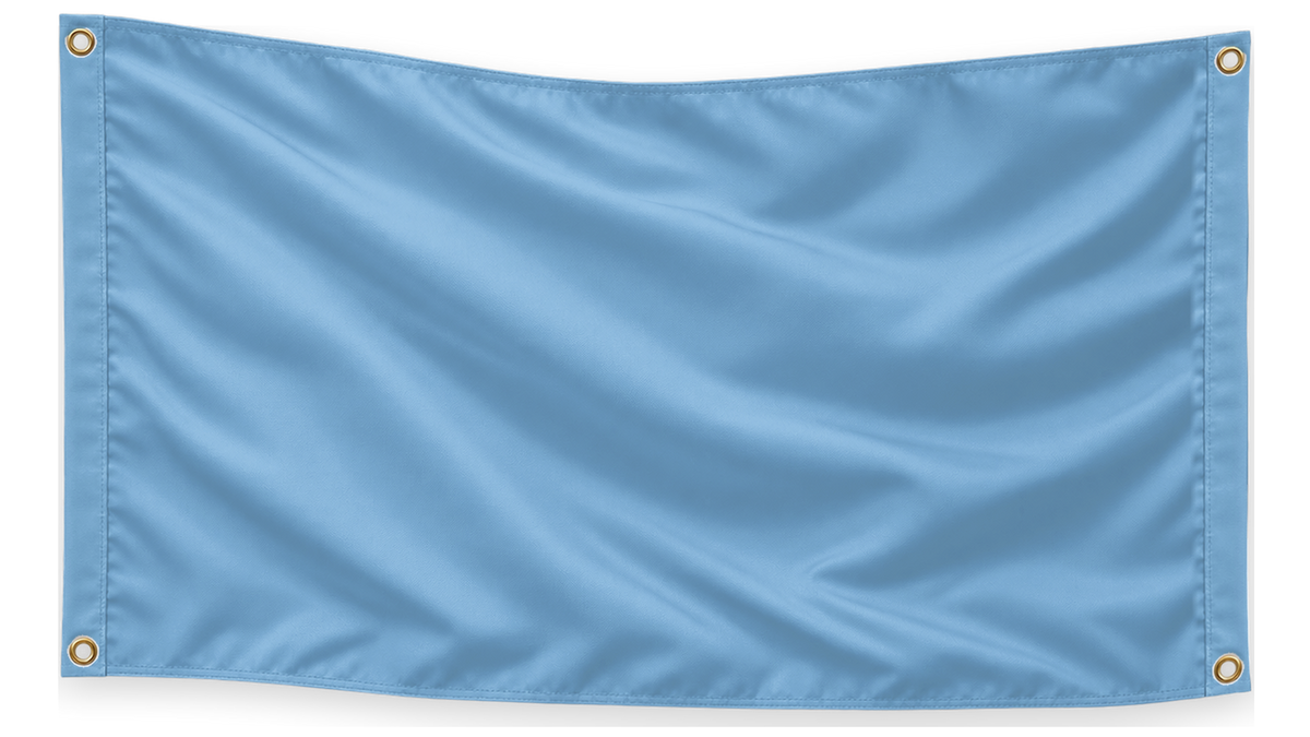 Blank Columbia Blue 5 feet wide by 3 feet tall flag with matching stitched side bands and four corner metal grommets