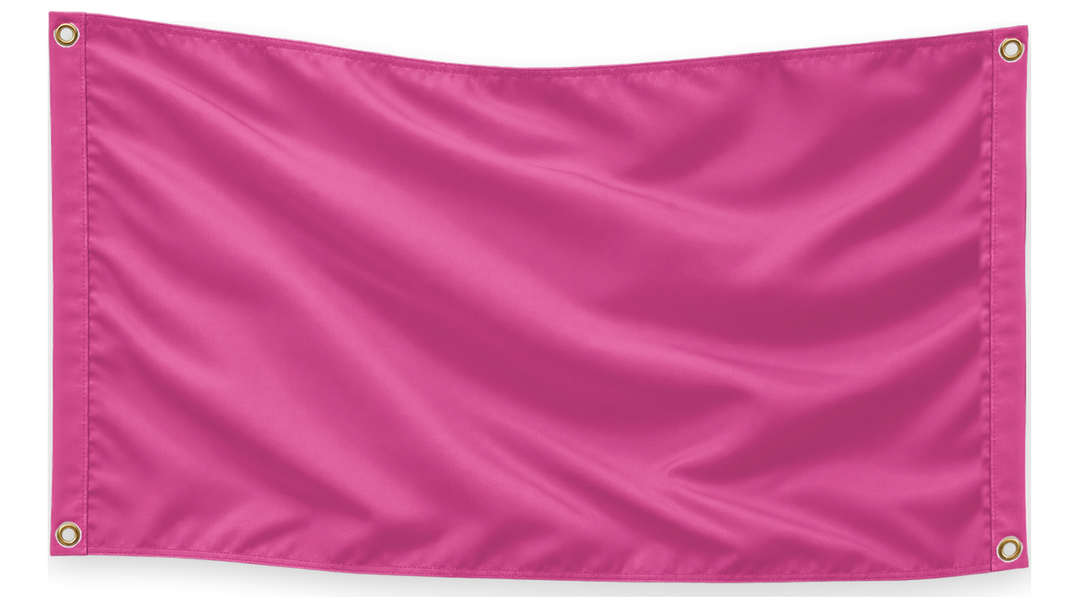 Blank Pink 5 feet wide by 3 feet tall flag with matching stitched side bands and four corner metal grommets