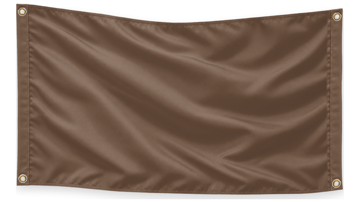 Blank Brown 5 feet wide by 3 feet tall flag with matching stitched side bands and four corner metal grommets