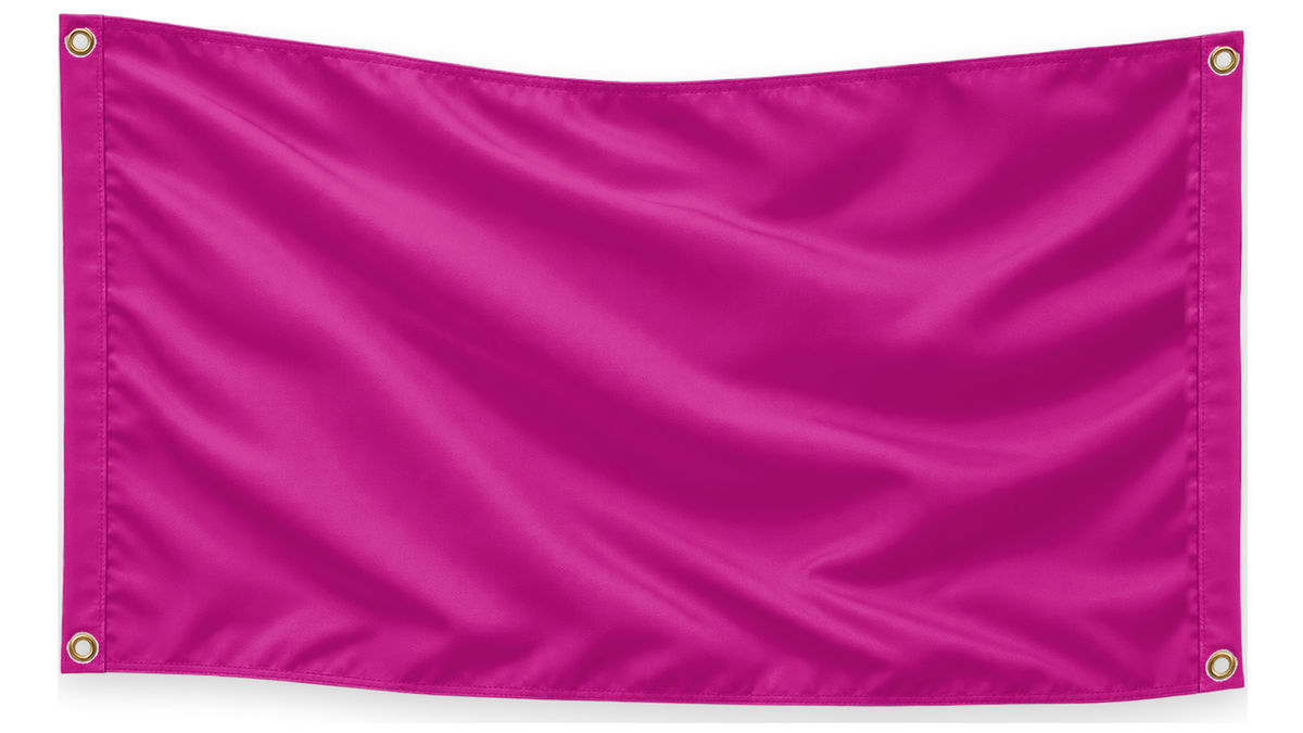 Blank Magenta 5 feet wide by 3 feet tall flag with matching stitched side bands and four corner metal grommets