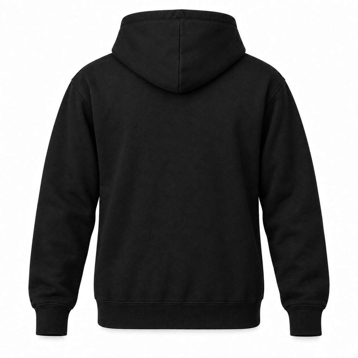 Blank black custom pullover hoodie — back view