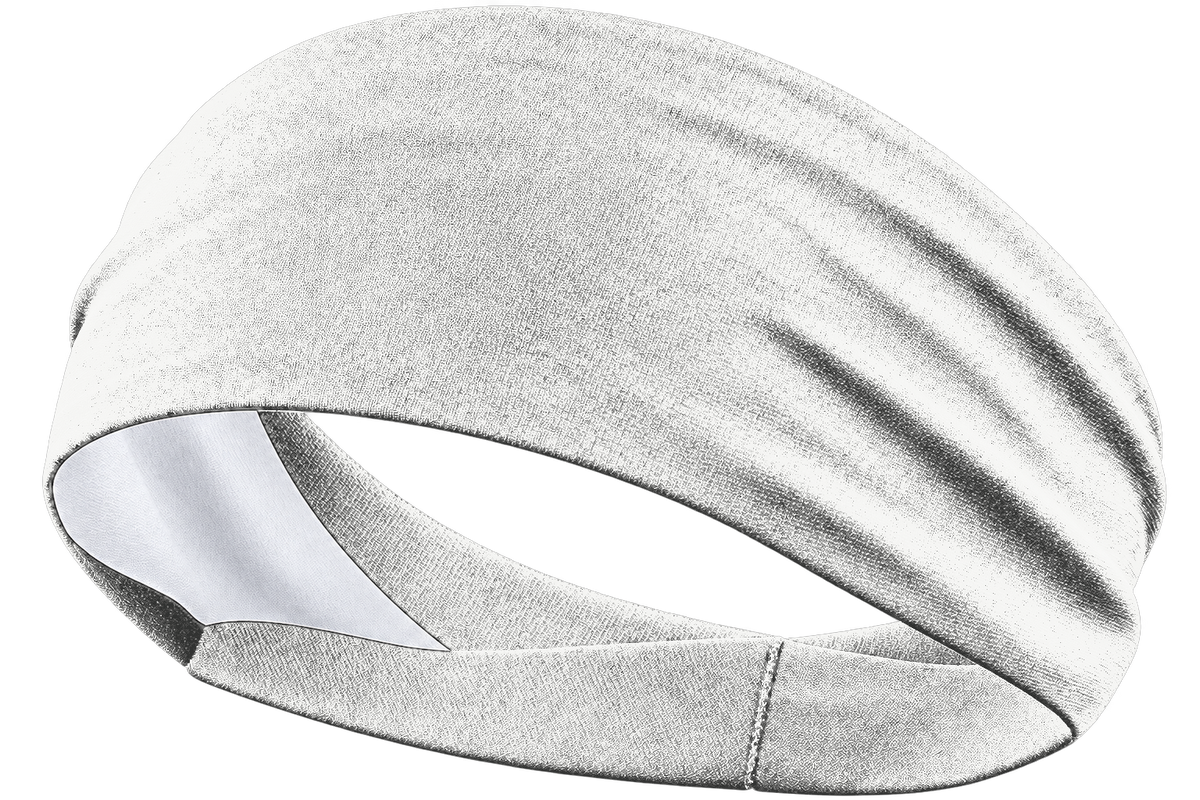 Performance White custom sports headband, transparent background, identical front product view