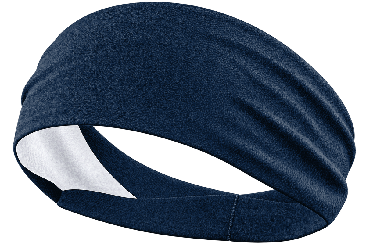 Athletic Navy custom sports headband, transparent background, identical front product view