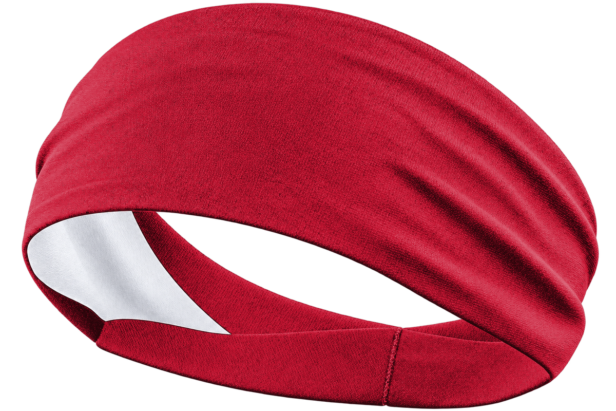 Scarlet Red custom sports headband, transparent background, identical front product view