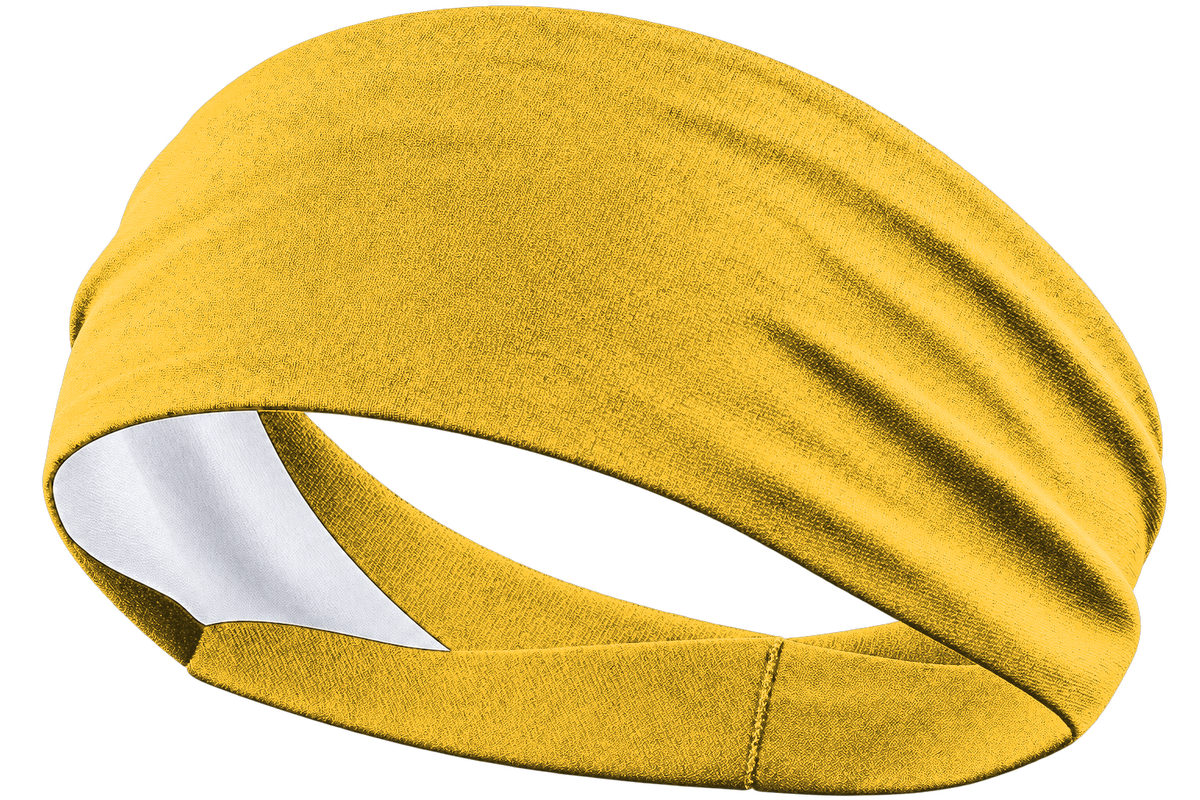 Athletic Gold custom sports headband, transparent background, identical front product view
