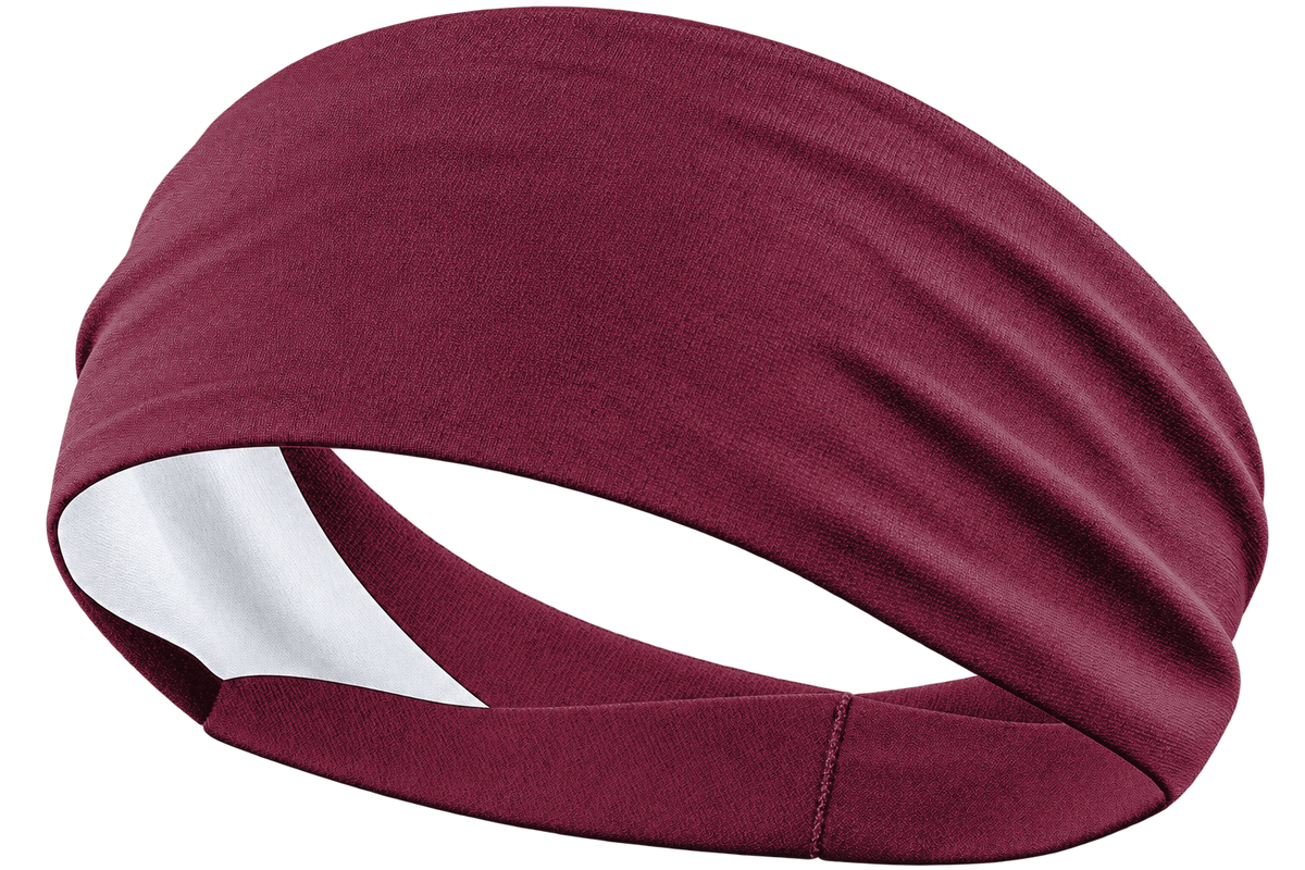 Team Maroon custom sports headband, transparent background, identical front product view