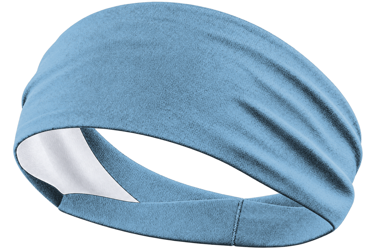 Carolina Blue custom sports headband, transparent background, identical front product view