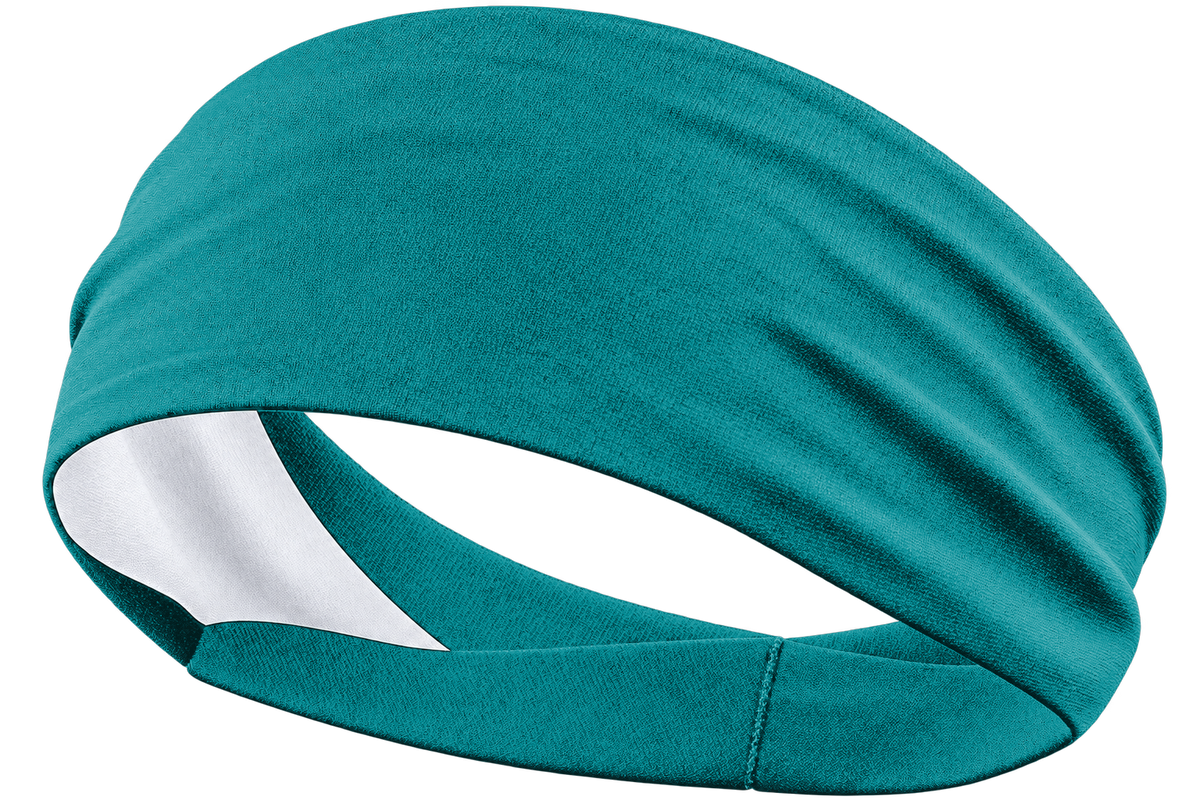 Teal custom sports headband, transparent background, identical front product view