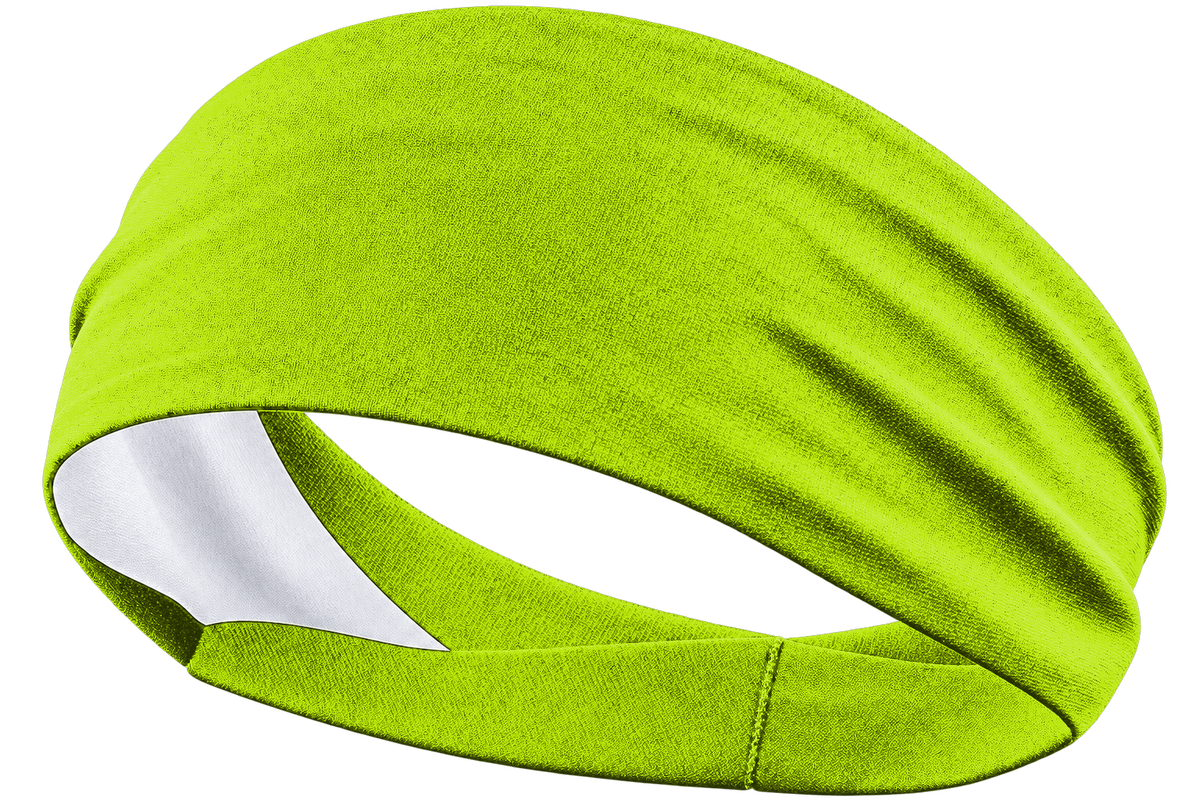 Neon Lime custom sports headband, transparent background, identical front product view