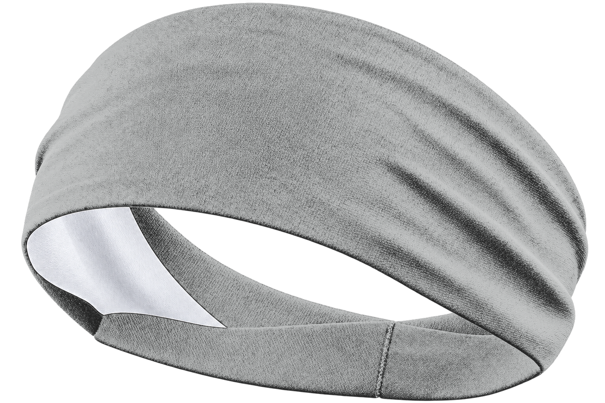 Light Silver custom sports headband, transparent background, identical front product view