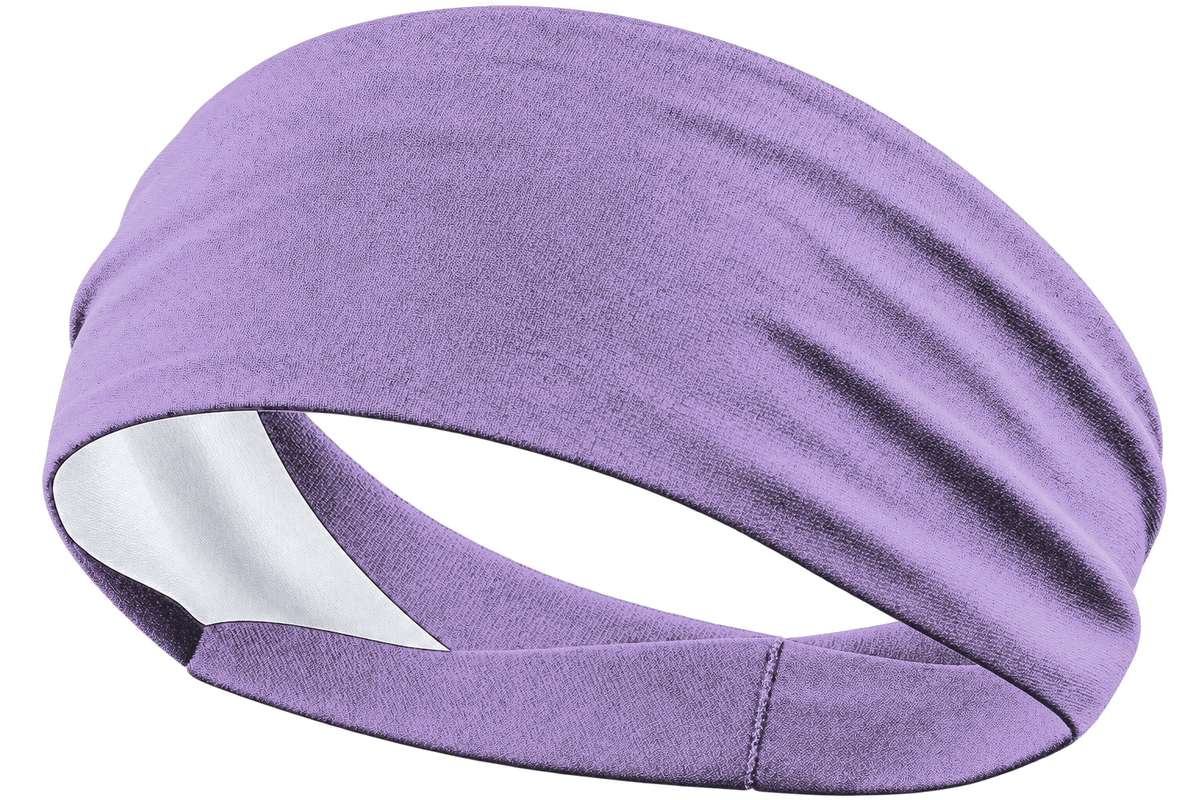 Lavender custom sports headband, transparent background, identical front product view