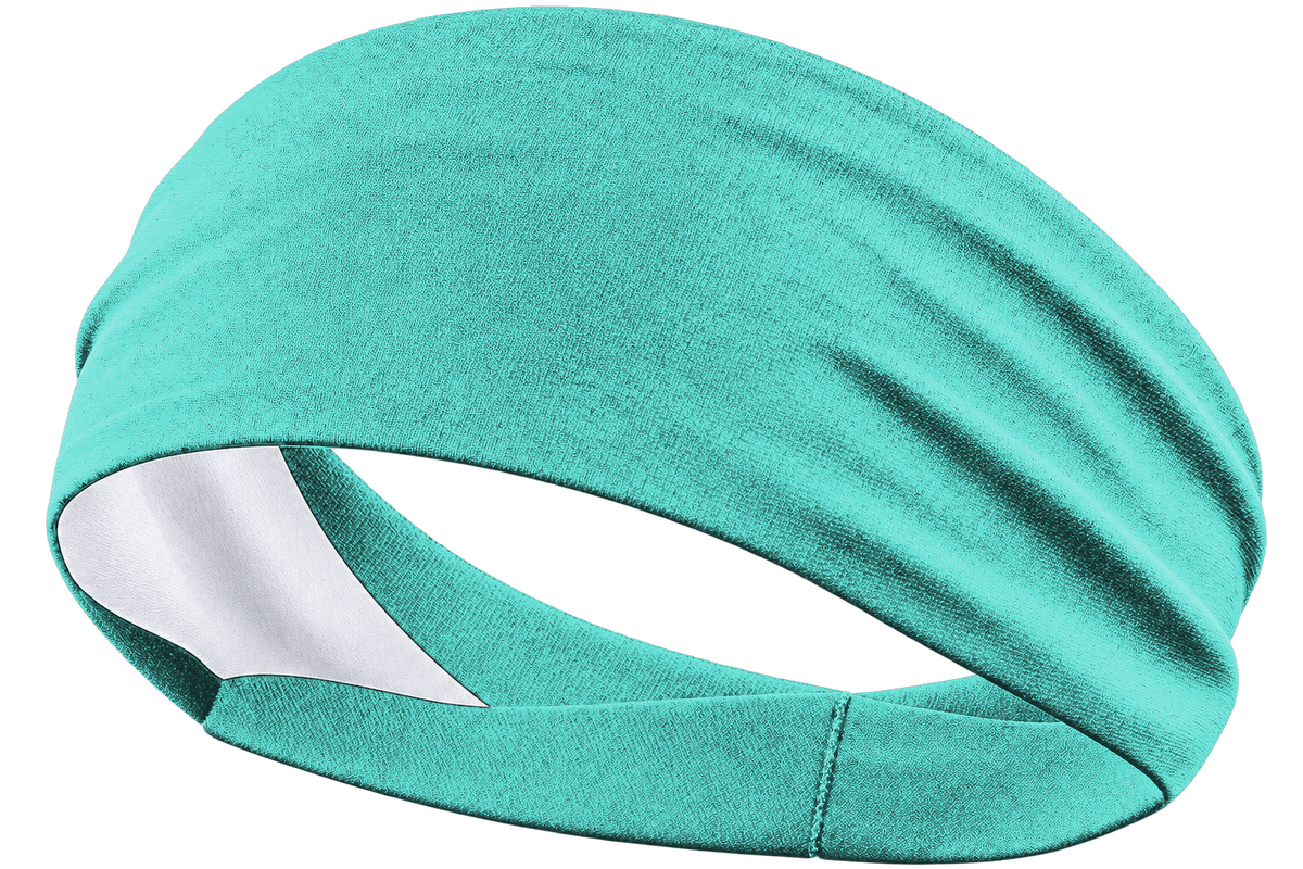 Aqua custom sports headband, transparent background, identical front product view