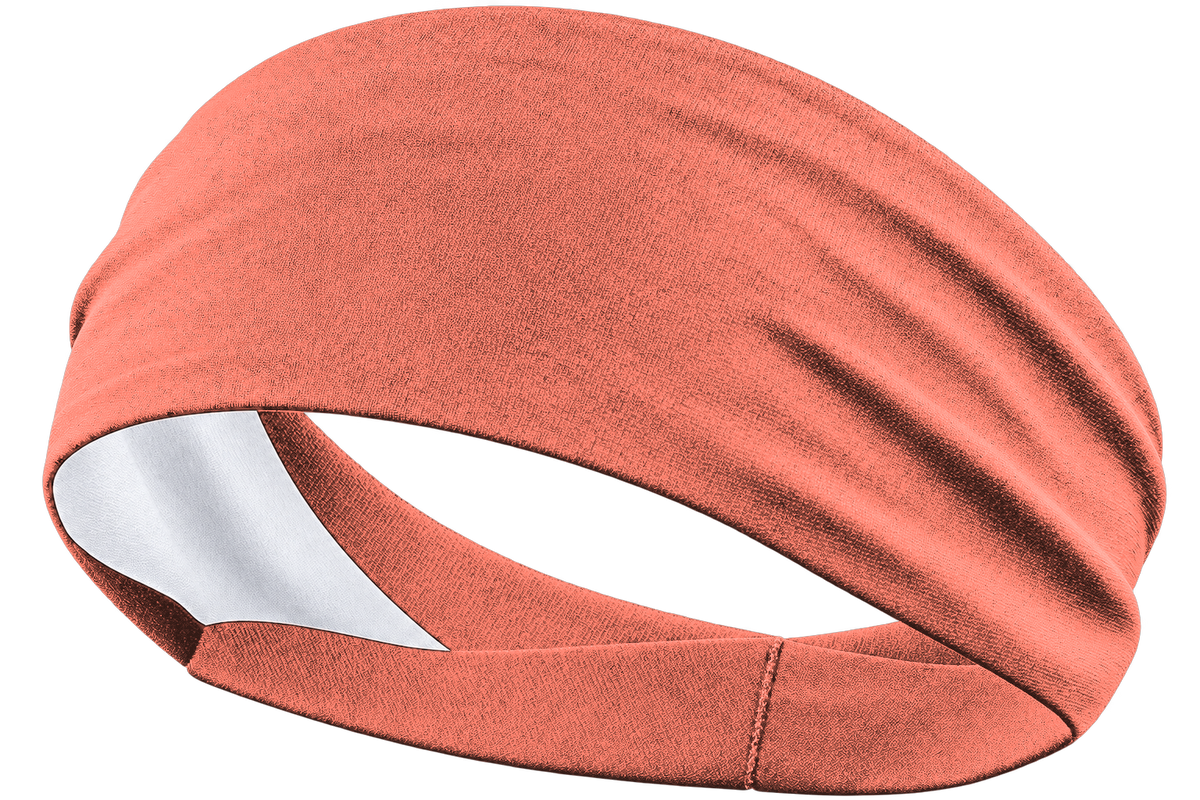 Coral custom sports headband, transparent background, identical front product view