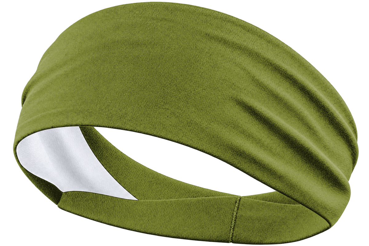 Olive Green custom sports headband, transparent background, identical front product view