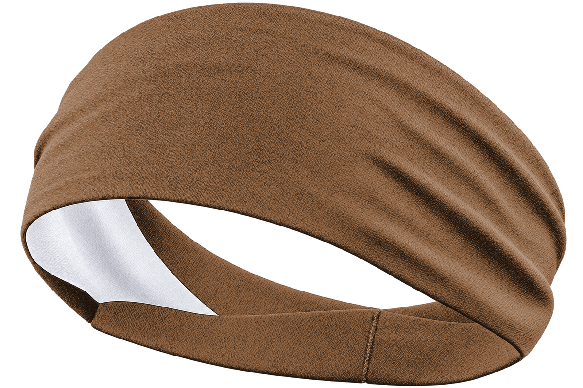 Mocha Brown custom sports headband, transparent background, identical front product view