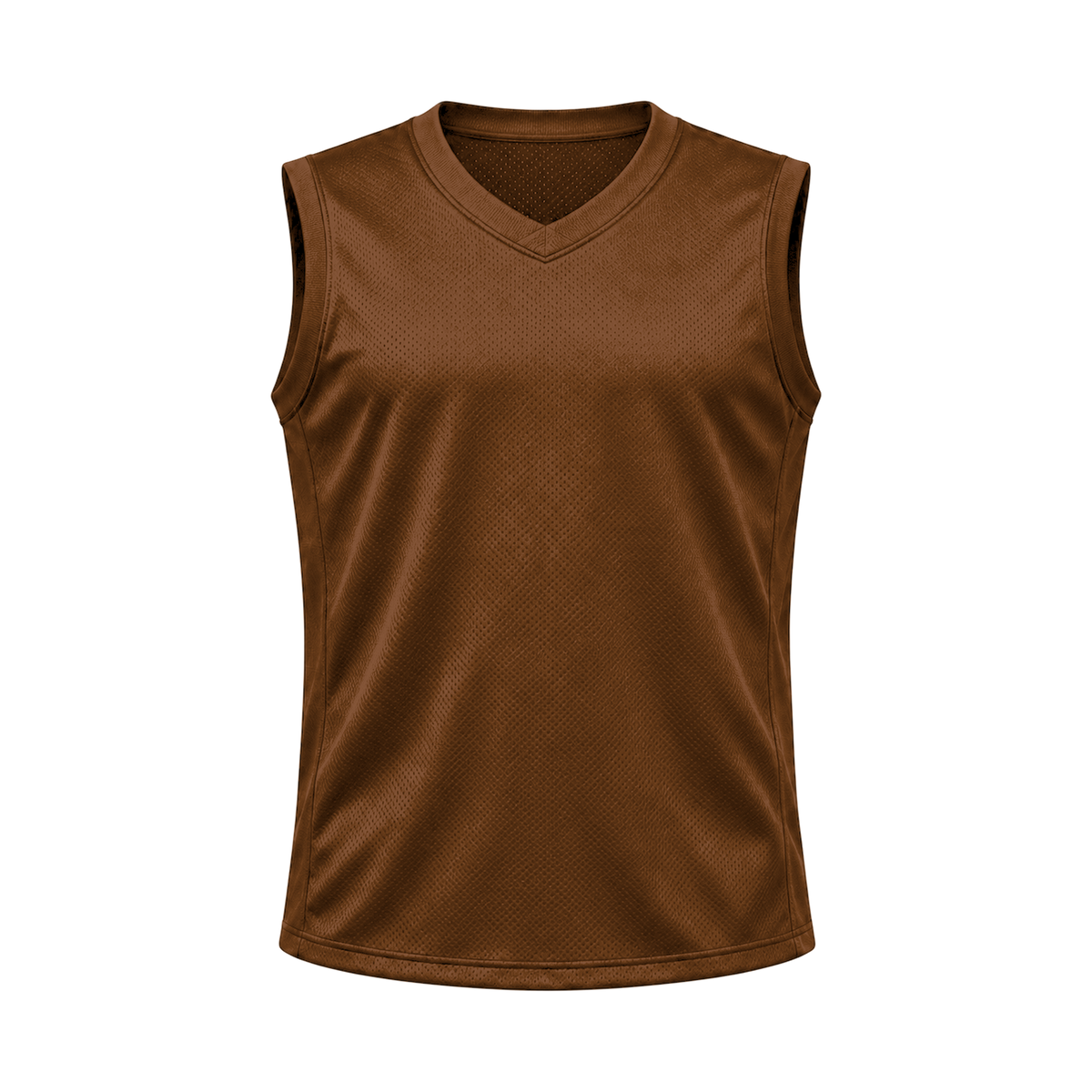 Chocolate Brown Sleeveless Flag Football Jersey — front studio view, transparent background