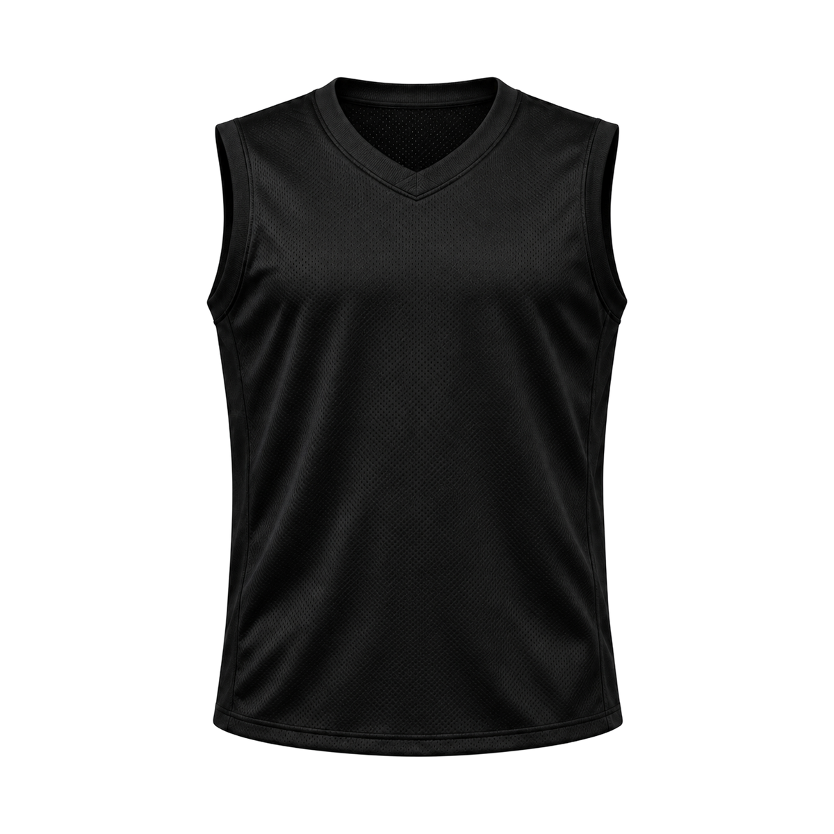 Black Sleeveless Flag Football Jersey — front studio view, transparent background